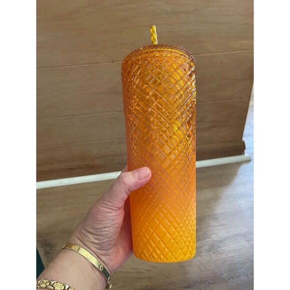 VHTF NWT Starbucks Orange Jeweled Tumbler With Straw 24 oz - Picture 2 of 7